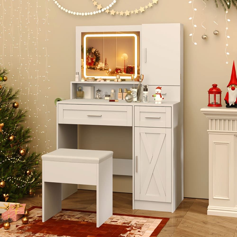 Makeup Vanity Desk With Mirror And Lights Dressing Table And Stool Set_maomaolike.com