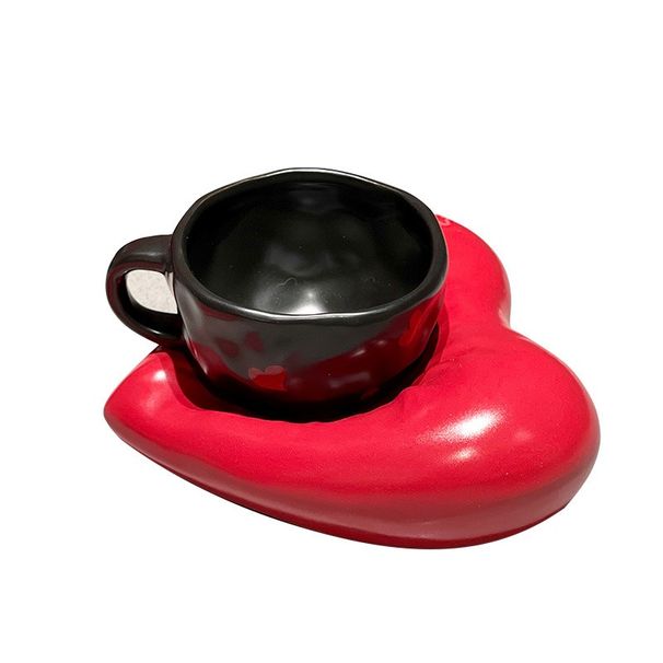 Korean-style Coffee Cup With Heart-shaped Coaster, Creative And Novelty, Featuring A Patterned Ceramic Cup And Saucer Set In A Gift Box_maomaolike.com