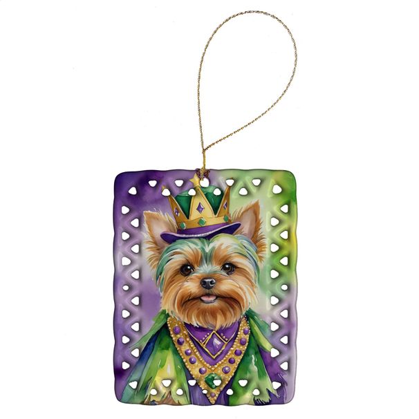 Yorkshire Terrier King Of Mardi Gras Porcelain Ornament Christmas Tree Hanging Decorations For Home Christmas Holiday, Rectangle, Gift, Multicolor_maomaolike.com