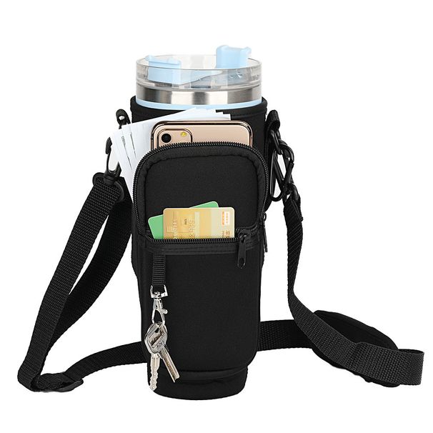 new 40OZ ice cup cover diving material diamond water bottle cover adjustable shoulder strap crossbody water cup protective cover_maomaolike.com