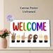 Sign Language Welcome Painting Poster, Vibrant Rainbow "WELCOME" Text & Diverse Skin-tone Sign Language Gestures Poster, Inclusive Warm Decor Idea For_maomaolike.com