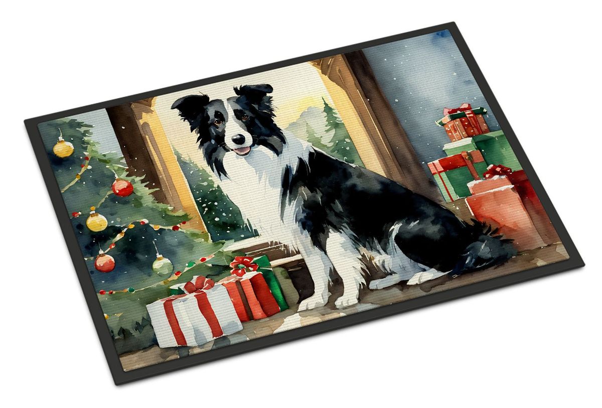 Border Collie Cozy Christmas Doormat Front Door Mat Indoor Outdoor Rugs For Entryway, Non Slip Washable Low Pile, 24H X 36W_maomaolike.com