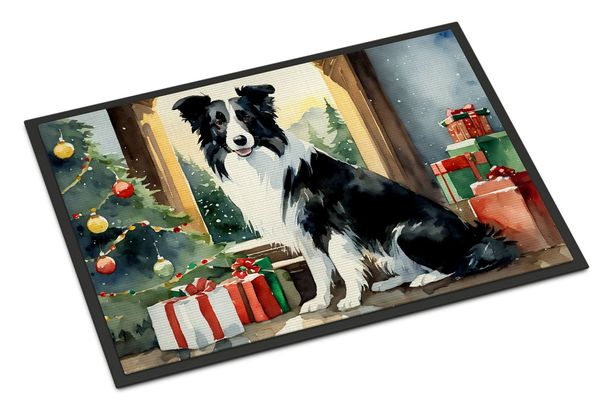 Border Collie Cozy Christmas Doormat Front Door Mat Indoor Outdoor Rugs For Entryway, Non Slip Washable Low Pile, 24H X 36W_maomaolike.com