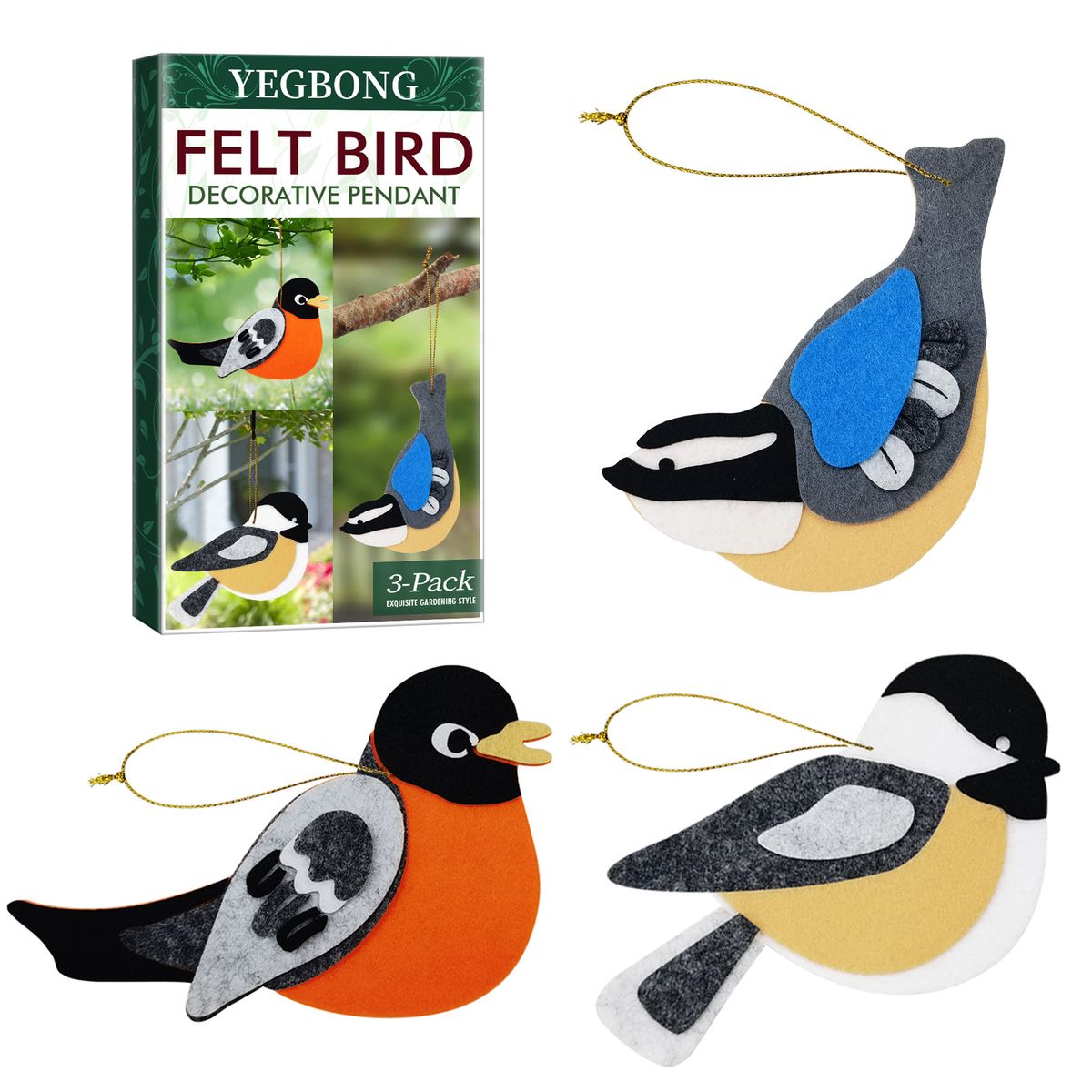 Yegbong Bird Pendant Garden Branch Pendant Cartoon Felt Cloth Colorful Bird Balcony Window Decoration_maomaolike.com