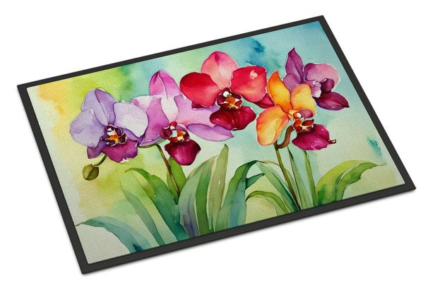 Orchids In Watercolor Doormat Front Door Mat Indoor Outdoor Rugs For Entryway, Non Slip Washable Low Pile, 24H X 36W_maomaolike.com