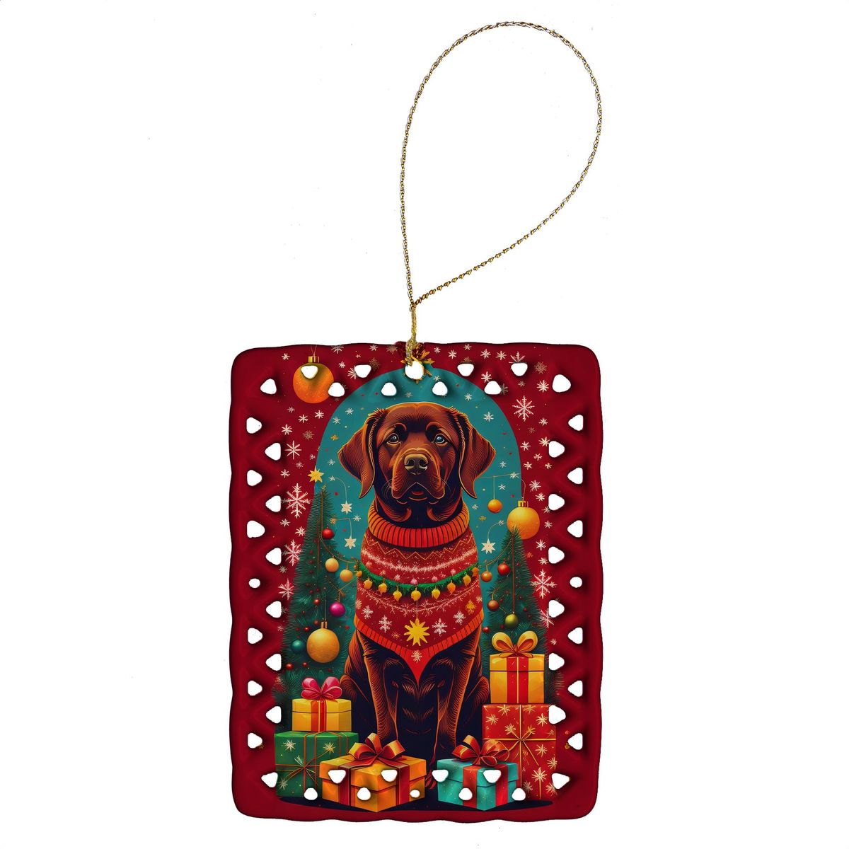 Labrador Retriever Holiday Christmas Porcelain Ornament Christmas Tree Hanging Decorations For Home Christmas Holiday, Rectangle, Gift, Multicolor_maomaolike.com