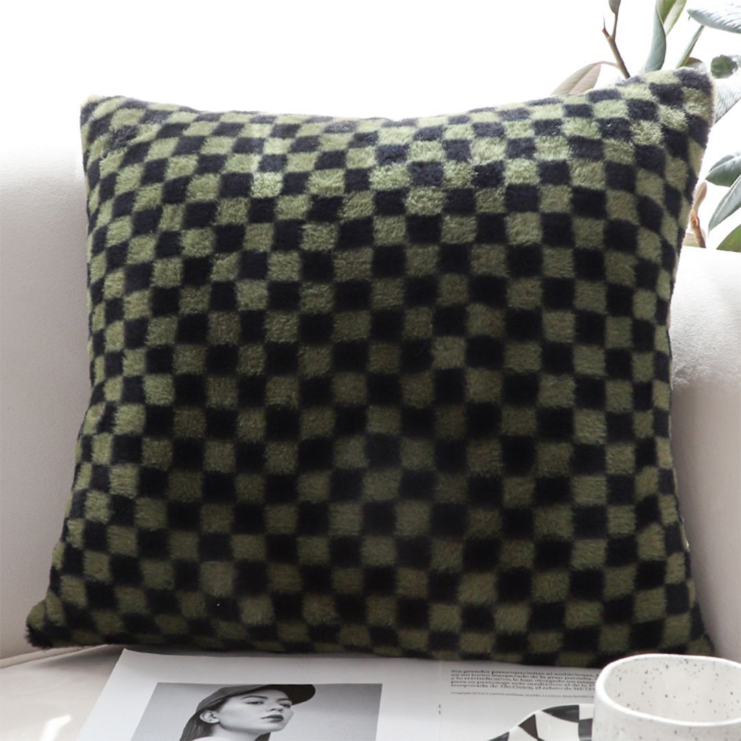 SOGA 2X 45cm Urban Light Luxury Pillow Dark Night Green Checkered Square Throw Pillow_maomaolike.com