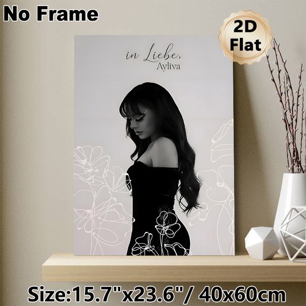 Monochrome Female Portrait Painting Poster, Elegant Black-and-white Portrait With Minimalist Line Art Floral Accents Poster, Sophisticated Wall Decor_maomaolike.com