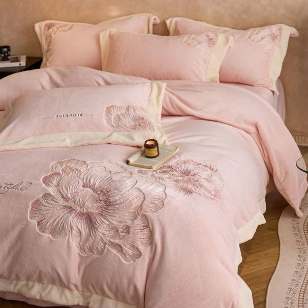 Thickened And Warm 5kg Heavy Milk Velvet Four-Piece Set Anti-Static American Floral Double-Sided Coral Fleece Bed Sheet Duvet Cove_maomaolike.com