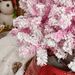 7.5' Tall Unlit Snow Flocked Artificial Christmas Tree Slim Pencil Xmas Tree With Pine Shape And Realistic Branches, Pink_maomaolike.com