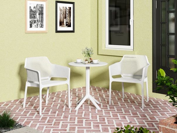 3 Piece Plastic Arm Chair Bistro GRS Premium Ocean Plastic, White_maomaolike.com