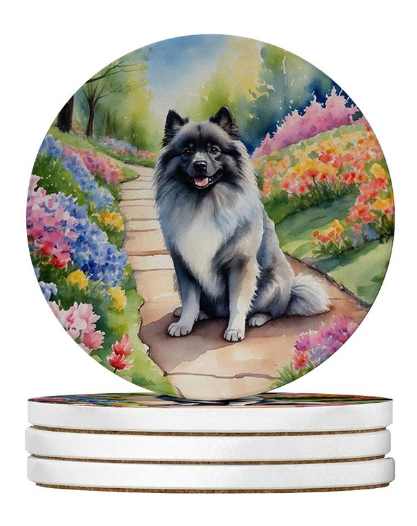 Keeshond Spring Path Large Sandstone Coasters Pack Of 4 Absorbent Round Coasters Decor Gifts For Men Or Women, 4 In, Multicolor_maomaolike.com