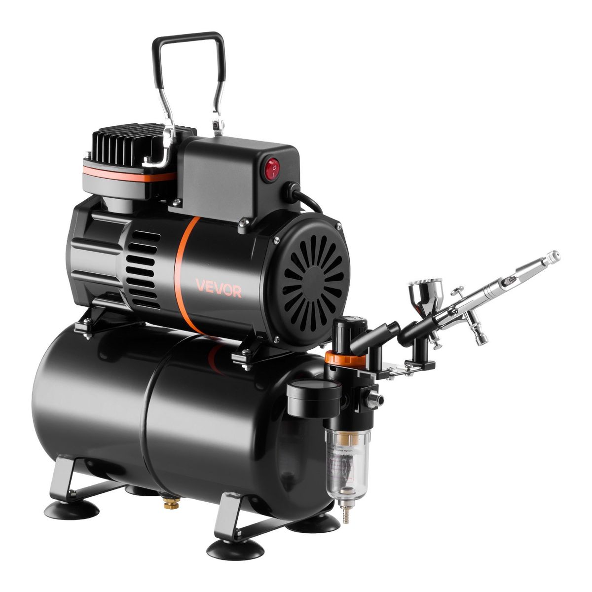 Airbrush Kit, 1/6 HP, Air Brush Kit With Air Compressor And Tank, 1 Dual-Action Professional Airbrush With 1 Tip, Hose, Acrylic Paint, 2 Fans, For Cake Decorating, Model Painting, Nail Art_maomaolike.com