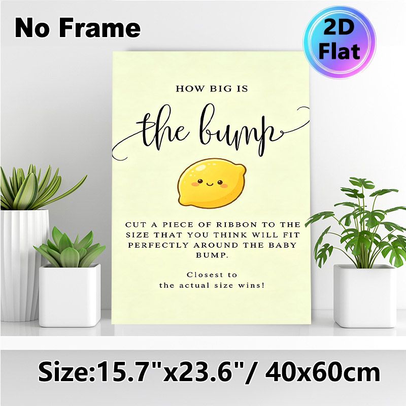 Baby Shower "How Big Is The Bump" Painting Poster, Cute Kawaii Lemon & Soft Calligraphy Poster, Fun Interactive Guess-the-bump-size Game For Baby_maomaolike.com