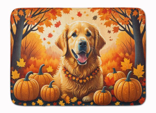 Golden Retriever Fall Memory Foam Kitchen Mat Machine Washable Anti-Fatigue Mat Cushion Comfort Bath Mat Or Kitchen Rug_maomaolike.com