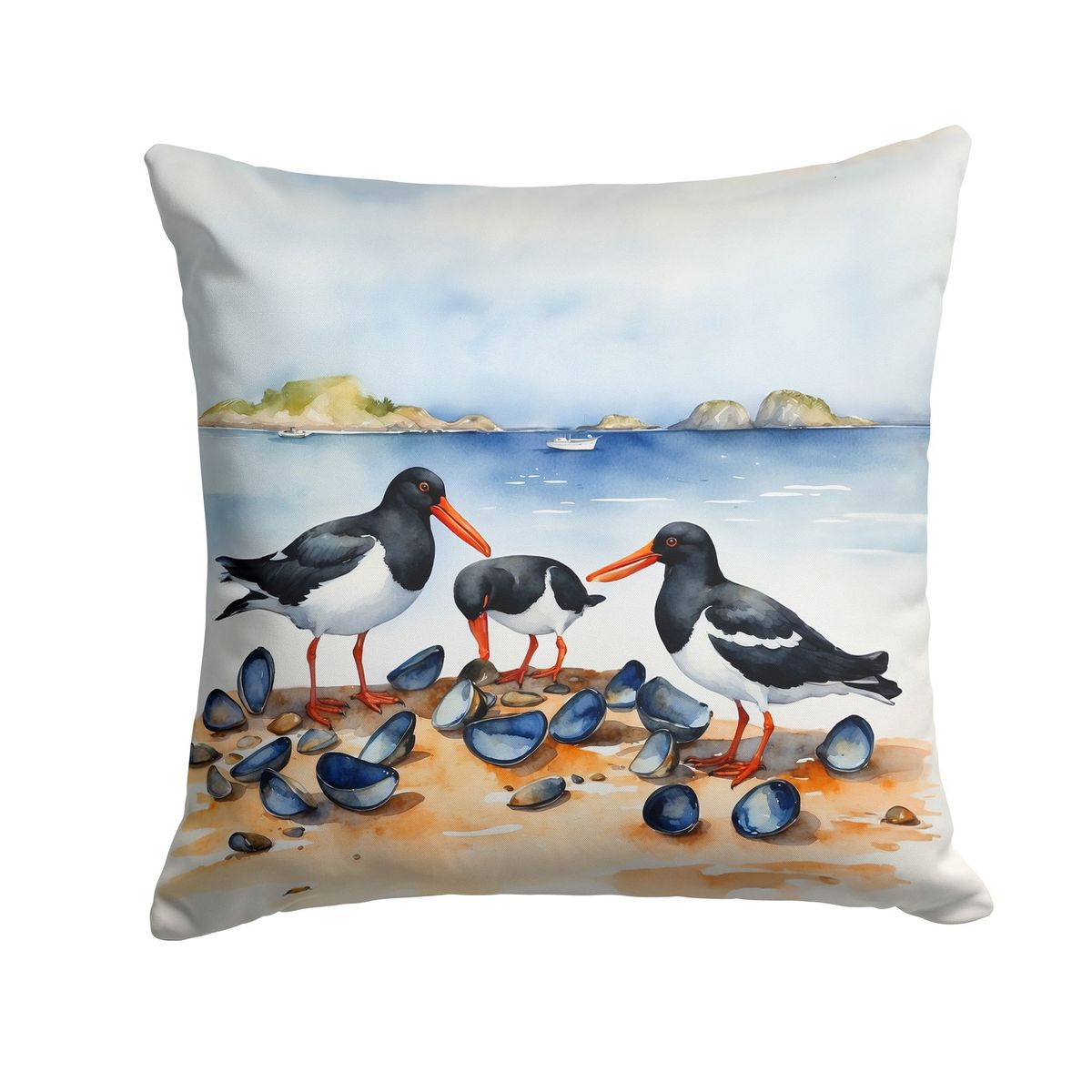 Oystercatchers Feeding Throw Pillow Machine Washable, Indoor Outdoor Decorative Pillow For Couch, Bed Or Patio, 14Hx14W_maomaolike.com