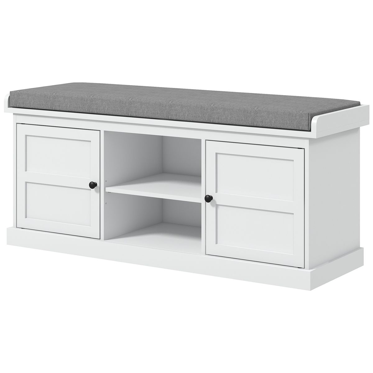 Shoe Storage Bench With Cushioned Seat, Entryway Bench Seat With 2 Cabinets And Adjustable Shelf For Hallway, White_maomaolike.com