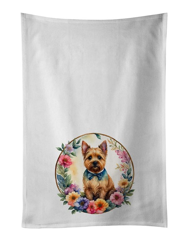 Norwich Terrier And Flowers Kitchen Towel Set Of 2 White Dish Towels Decorative Bathroom Hand Towel For Hand, Face, Hair, Yoga, Tea, Dishcloth, 19 X 28", White_maomaolike.com