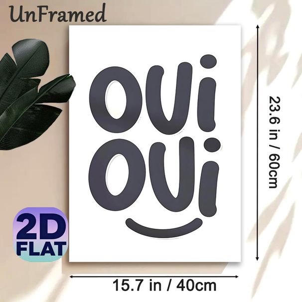 Oui Oui Typography Painting Poster, Minimalist Dark Curvy Lettering With Smiley Poster, Playful French-inspired Wall Decor Ideal For Living Room_maomaolike.com