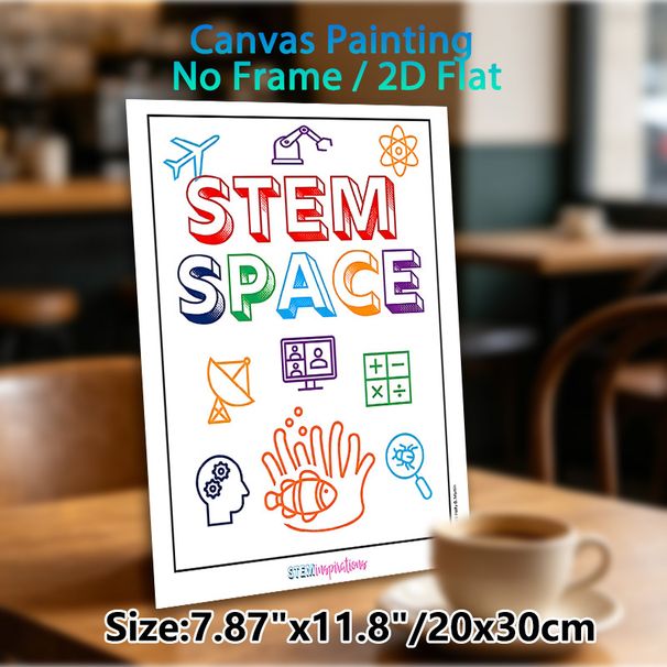 STEM Space Themed Painting Poster, Vibrant Line-art STEM Icon Collage Poster, Educational Design To Foster Tech-learning Atmosphere, Suitable For Labs_maomaolike.com