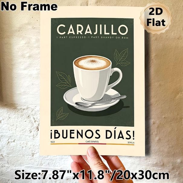 Carajillo Coffee Painting Poster, Vintage Minimalist Illustrated Coffee Cup & Typography Poster, Warm Cozy Ambience Decor For Cafe, Kitchen And Dining_maomaolike.com