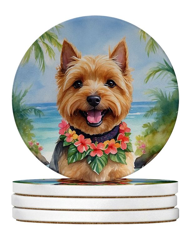 Norwich Terrier Luau Large Sandstone Coasters Pack Of 4 Absorbent Round Coasters Decor Gifts For Men Or Women, 4 In, Multicolor_maomaolike.com