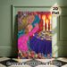 Two Embracing Female Figures With Lit Candles Painting Poster, Vibrant Whimsical Folk Art Style Poster, Rich Textured Colorful Decorative Piece, Ideal_maomaolike.com