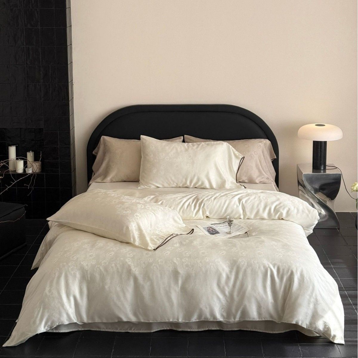 Quilt Luxurious Sophisticated Jacquard 60S Tencel Four-piece Set, Summer Cool Ice Silk White Bed Sheet And Duvet Cover_maomaolike.com