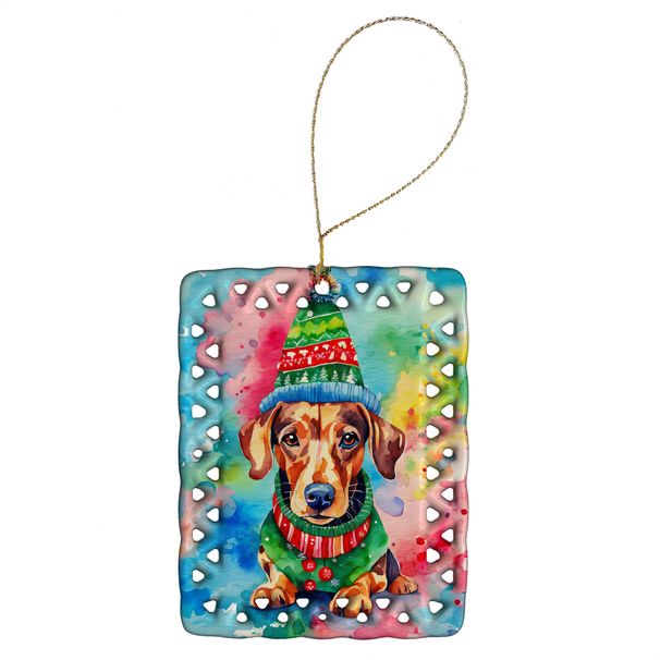 Dachshund Christmas Porcelain Ornament Christmas Tree Hanging Decorations For Home Christmas Holiday, Rectangle, Gift, Multicolor_maomaolike.com
