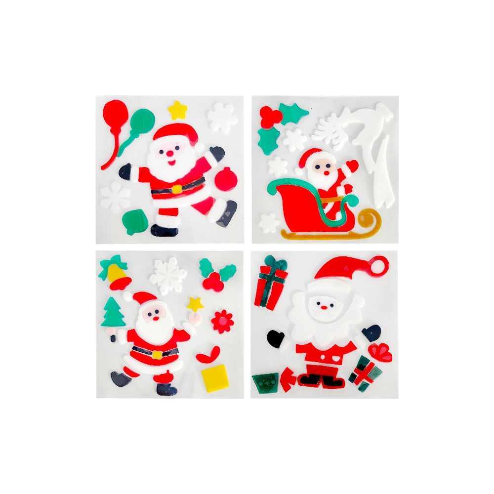 Christmas Gel Cling Stickers For Windows And Mirrors - 12 Sheets Of Winter Designs: Santa Claus, Snowman, Snowflakes, Reindeer And More!_maomaolike.com