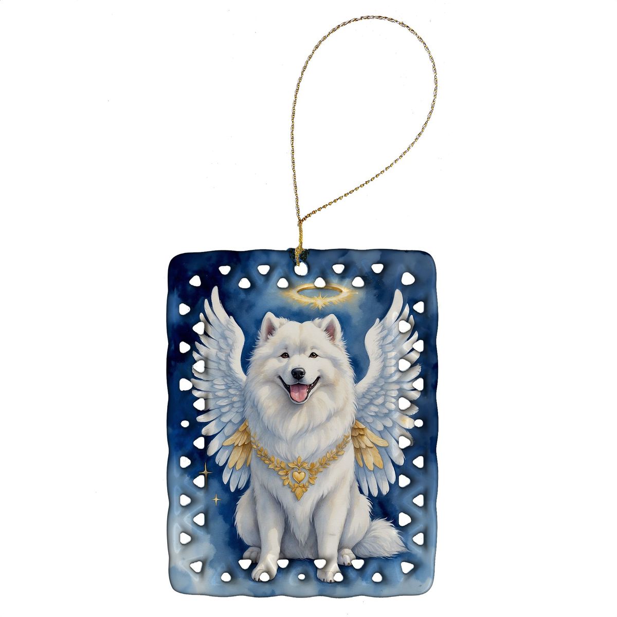 Samoyed My Angel Porcelain Ornament Christmas Tree Hanging Decorations For Home Christmas Holiday, Rectangle, Gift, Multicolor_maomaolike.com