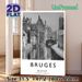 Bruges Belgium Canal Painting Poster, Monochrome Vintage European Waterscape Poster, Tranquil Riverside Town Decor Ideal For Living Room, Bedroom And_maomaolike.com