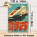 Japanese Bullet Train Painting Poster, Vintage Distressed Retro Style Poster, Vibrant High-speed Train Artwork With Bold Red Characters, Ideal Decor_maomaolike.com