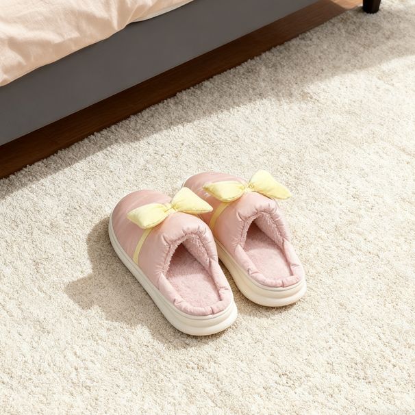 Bow Cotton Slippers - PinkwrJHp_maomaolike.com