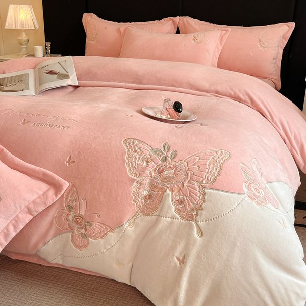 Winter Thickened Milk Velvet Four-Piece Set Luxury High-End Double-Sided Coral Fleece Embroidered Duvet Cover Bed Sheet Bedding_maomaolike.com