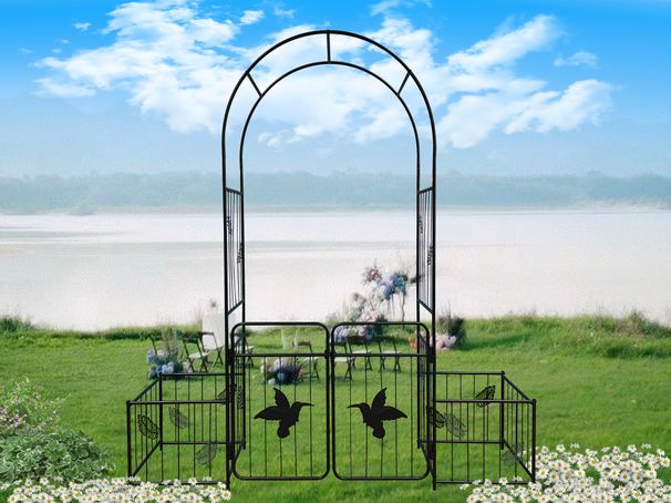Metal Garden Arch With Doors Garden Arbor Trellis Climbing Plants Support Arch Outdoor Arch Wedding Arch Party Events Archway Black_maomaolike.com