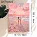 Couple Beach Sunset Painting Poster, Soft-hued Impressionist Poster, Romantic Scene Of Couple Walking On Shell-covered Pink Beach At Sunset, Ideal For_maomaolike.com