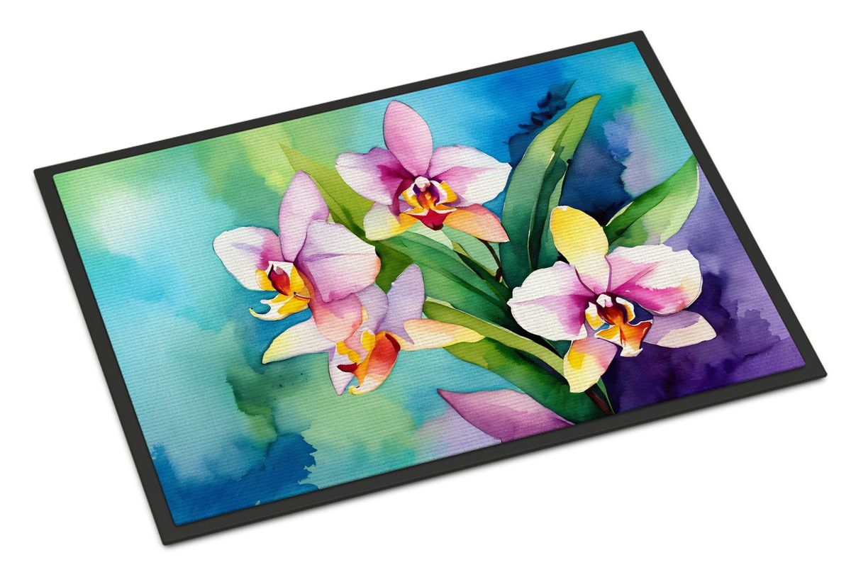 Orchids In Watercolor Doormat Front Door Mat Indoor Outdoor Rugs For Entryway, Non Slip Washable Low Pile, 24H X 36W_maomaolike.com