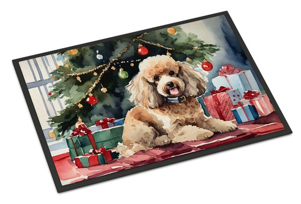 Poodle Cozy Christmas Doormat Front Door Mat Indoor Outdoor Rugs For Entryway, Non Slip Washable Low Pile, 24H X 36W_maomaolike.com