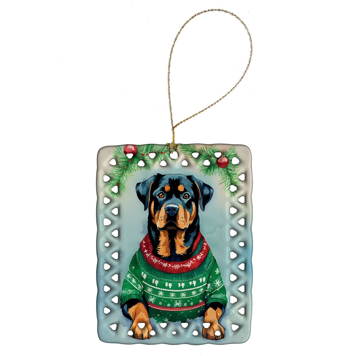 Rottweiler Christmas Porcelain Ornament Christmas Tree Hanging Decorations For Home Christmas Holiday, Rectangle, Gift, Multicolor_maomaolike.com