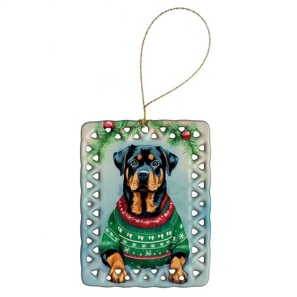 Rottweiler Christmas Porcelain Ornament Christmas Tree Hanging Decorations For Home Christmas Holiday, Rectangle, Gift, Multicolor_maomaolike.com