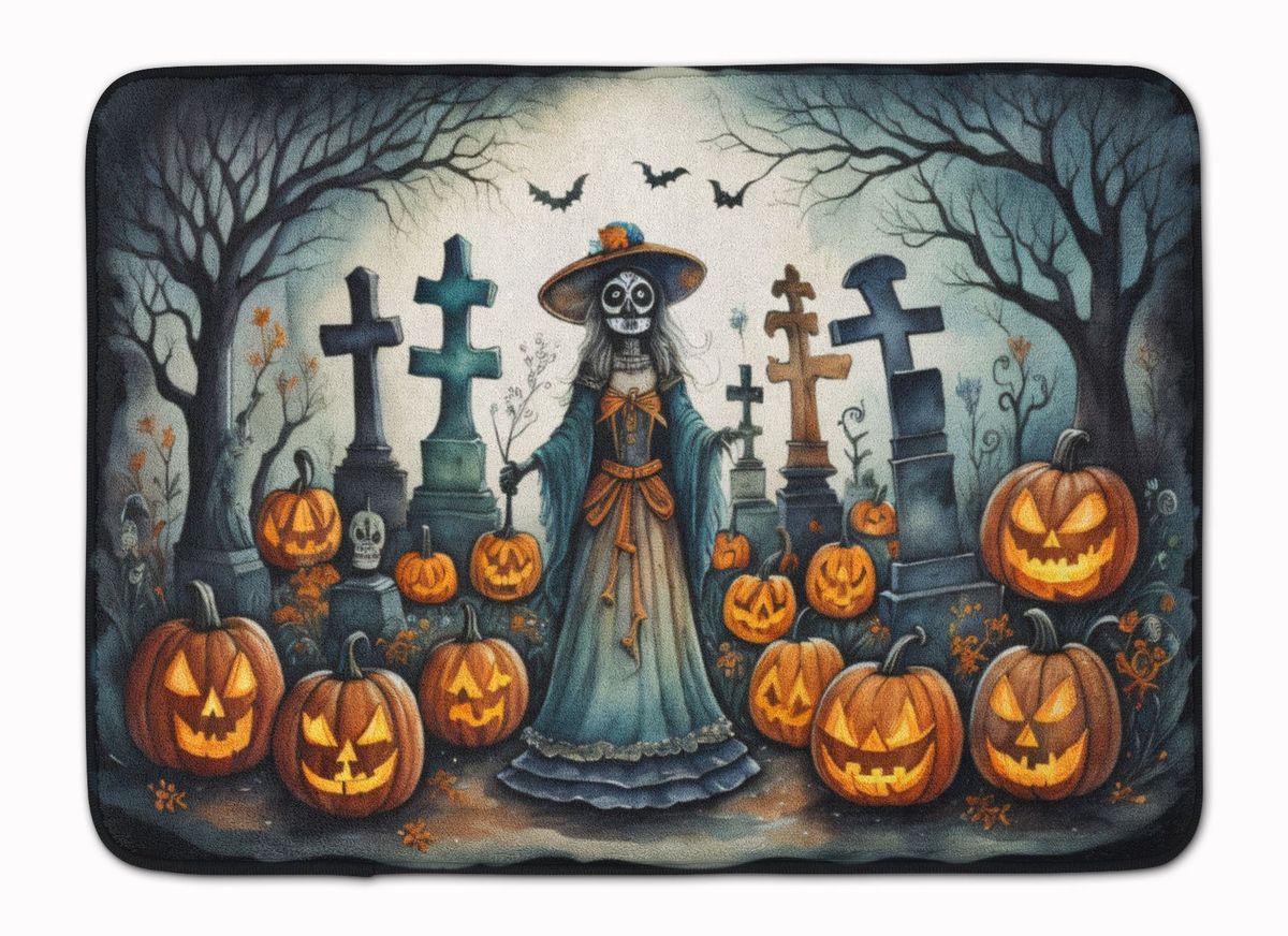 La Catrina Skeleton Spooky Halloween Memory Foam Kitchen Mat Machine Washable Anti-Fatigue Mat Cushion Comfort Bath Mat Or Kitchen Rug_maomaolike.com
