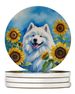 Samoyed In Sunflowers Large Sandstone Coasters Pack Of 4 Absorbent Round Coasters Decor Gifts For Men Or Women, 4 In, Multicolor_maomaolike.com