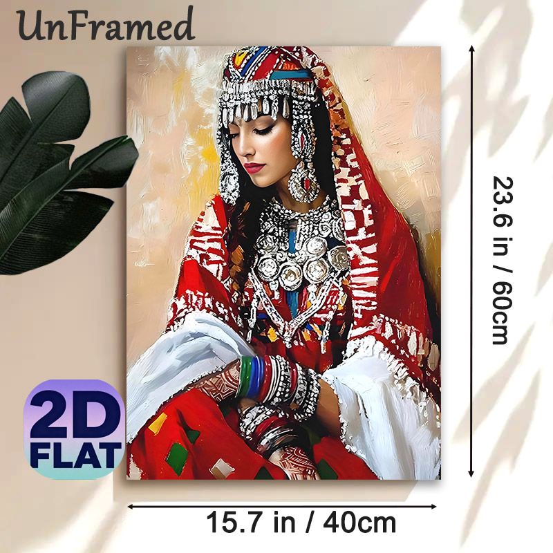 Ethnic Traditional Lady Painting Poster, Vibrant Textured Oil Painting Style Poster, Cultural Artistic Piece With Elaborate Traditional Jewelry_maomaolike.com