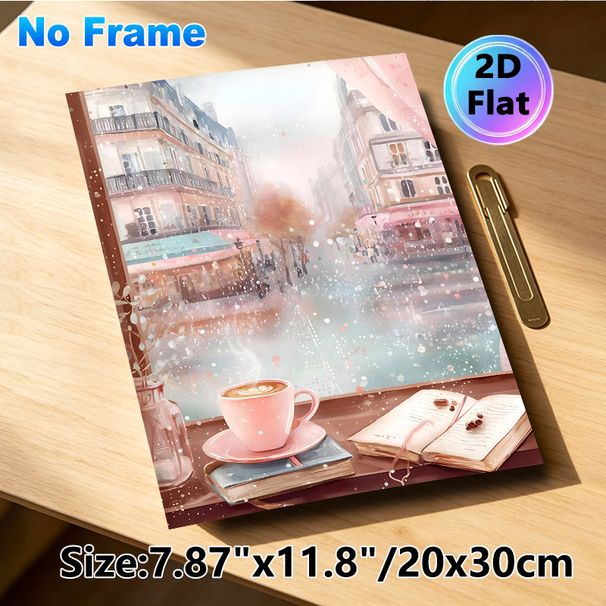 Cozy Window Coffee & Misty Urban Street Painting Poster, Soft Watercolor-style Poster, Warm Tranquil Scene With Coffee Cup And Books, Ideal For Living_maomaolike.com