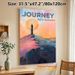Inspirational Journey Painting Poster, Vibrant Stained-Glass Style Mountain & Figure Scene Poster, Motivational Quote Decor Ideal For Home Office_maomaolike.com