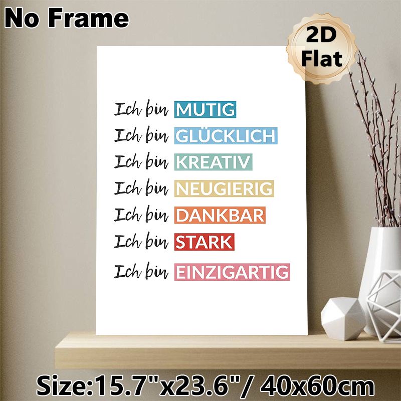 German Motivational Affirmation Painting Poster, Vibrant Color-blocked Typographic Poster, Uplifting Daily Motivational Reminder, Suitable For Home_maomaolike.com