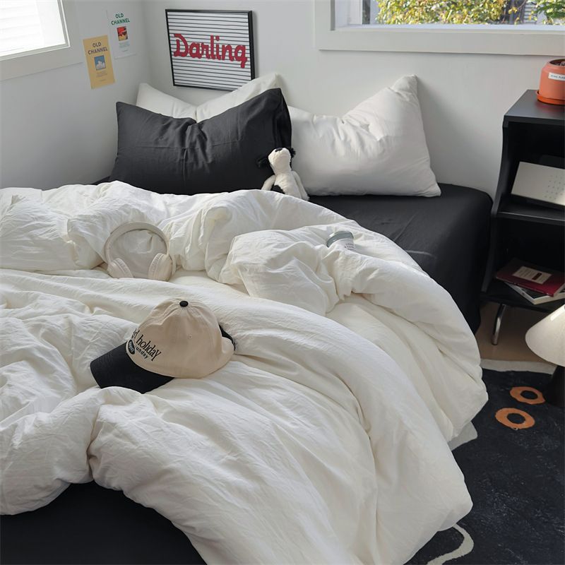 Minimalist Light Luxury Soft Fluffy Solid Color Washed Cotton Four-Piece Bedding Dormitory Mix Match Three-Piece Bed And Fitted Sh_maomaolike.com