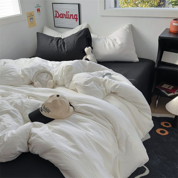 Minimalist Light Luxury Soft Fluffy Solid Color Washed Cotton Four-Piece Bedding Dormitory Mix Match Three-Piece Bed And Fitted Sh_maomaolike.com