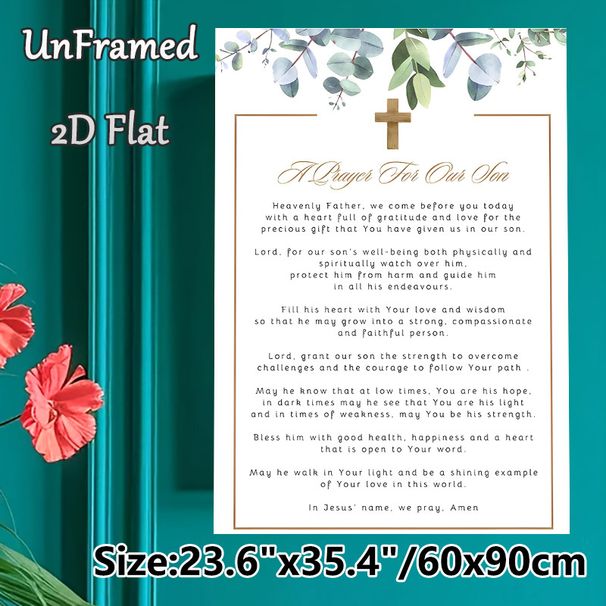 A Prayer For Our Son Painting Poster, Soft Watercolor Eucalyptus & Cross Accented Poster, Inspirational Religious Prayer Text, Ideal For Home Bedroom_maomaolike.com